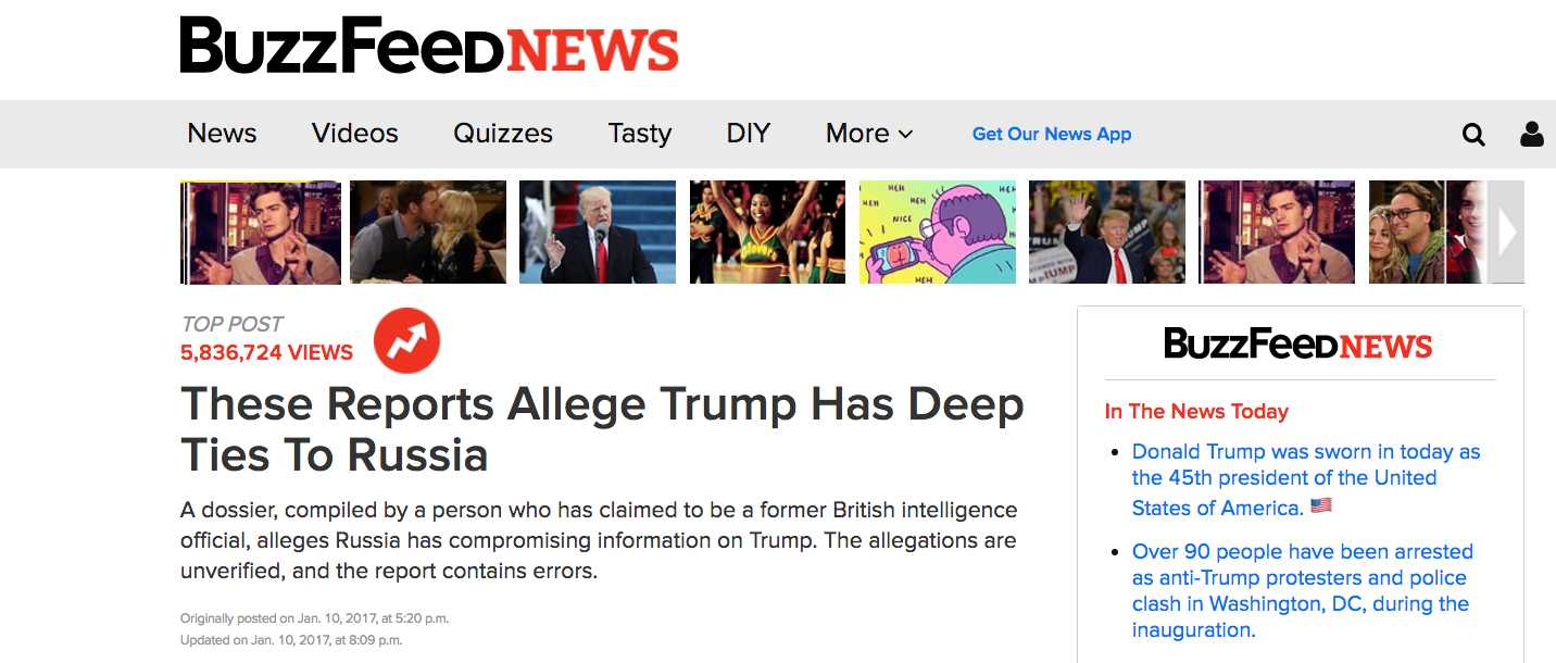 Buzzfeeds journalistic integrity tested with Trump dossier