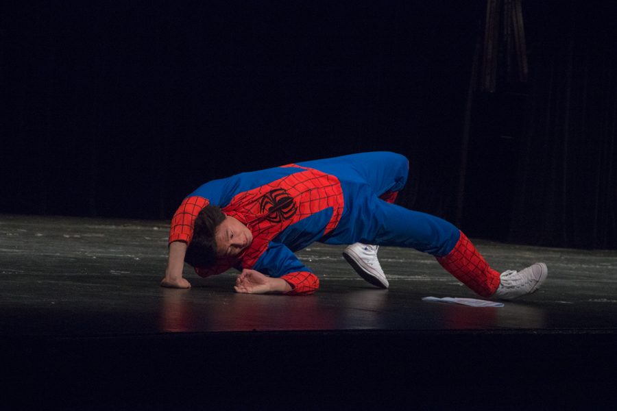 Ethan Soo of the Viking Voice attempts contortion.