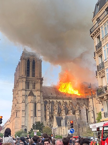 A fire on April 15, 2019, nearly destroyed the Notre Dame cathedral.