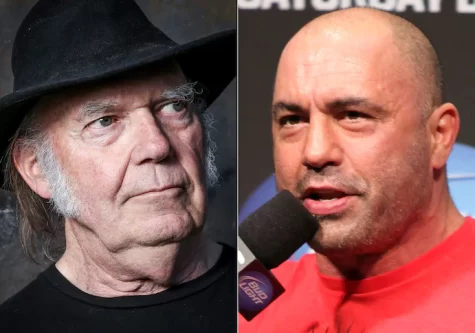Neil Young: left, and Joe Rogan: right, (AP)
