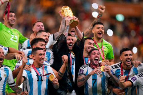 Argentina celebrates after defeating France 4-2 in penalty kicks (3-3 draw).