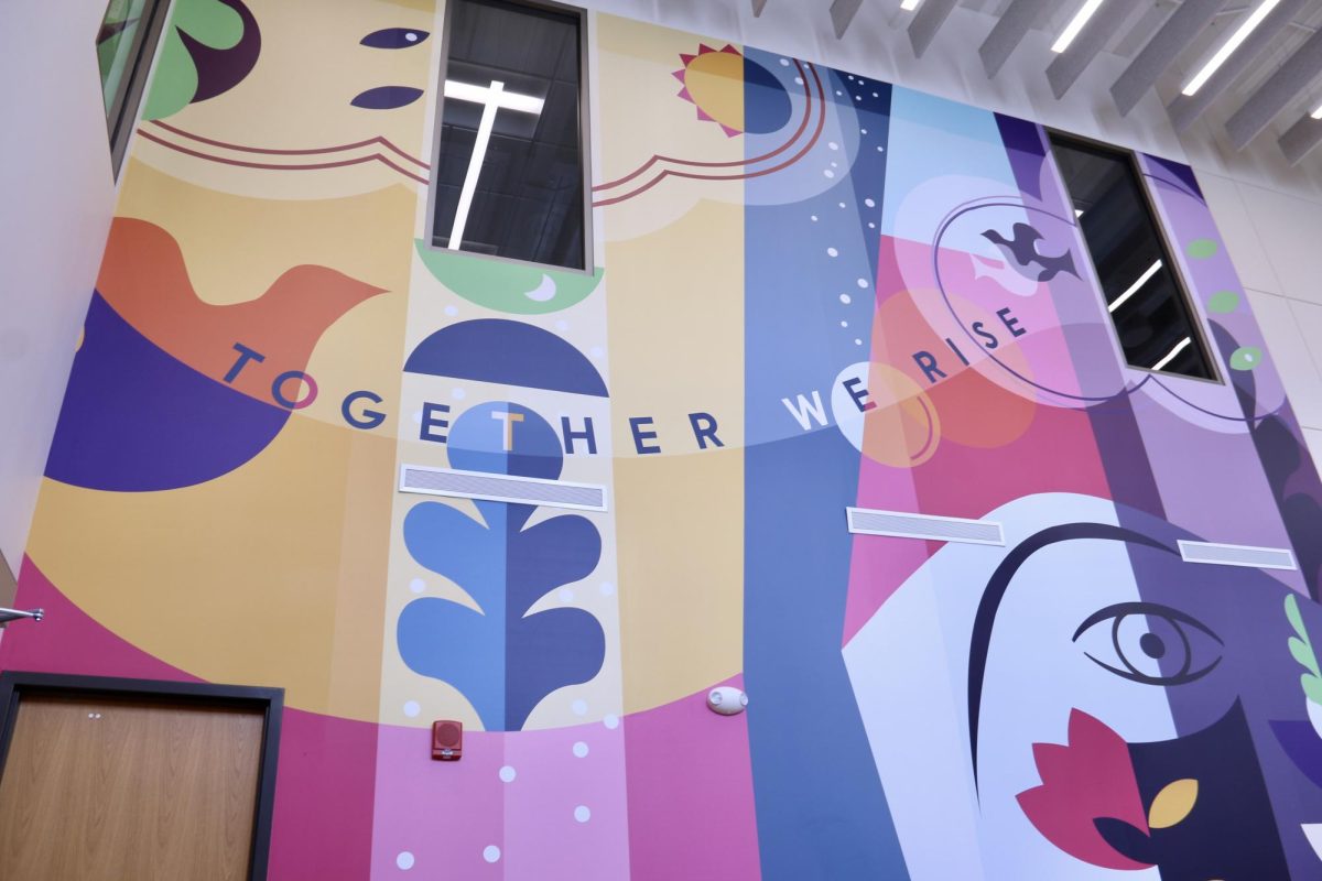 The mural was designed on Adobe and printed on vinyl.