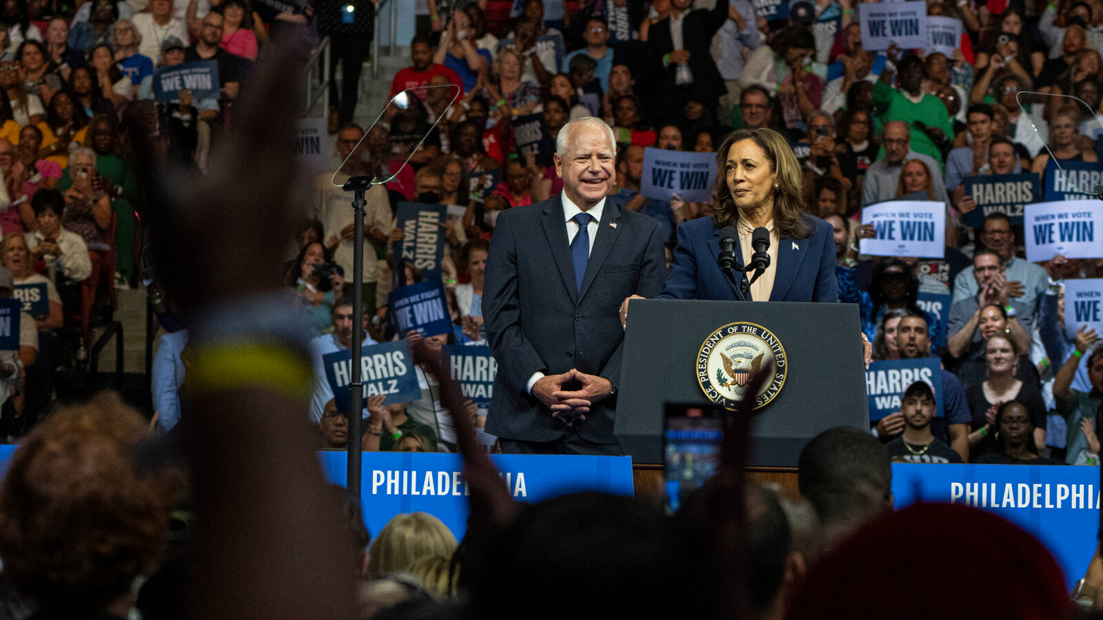 Presidential nominee Kamala Harris and her Vice President pick Tim Walz took the DNC stage. (Photo courtesy to The New York Times)