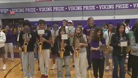 The Niles North band serenades student athletes with the school fight song; Fox 32 Chicago