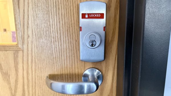 Locked door from the inside of a 1000 hallway classroom at Niles North; Photo courtesy Anthony Bramley