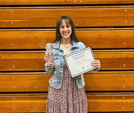 Mrs. Page after receiving the Teacher of the Year Award.
