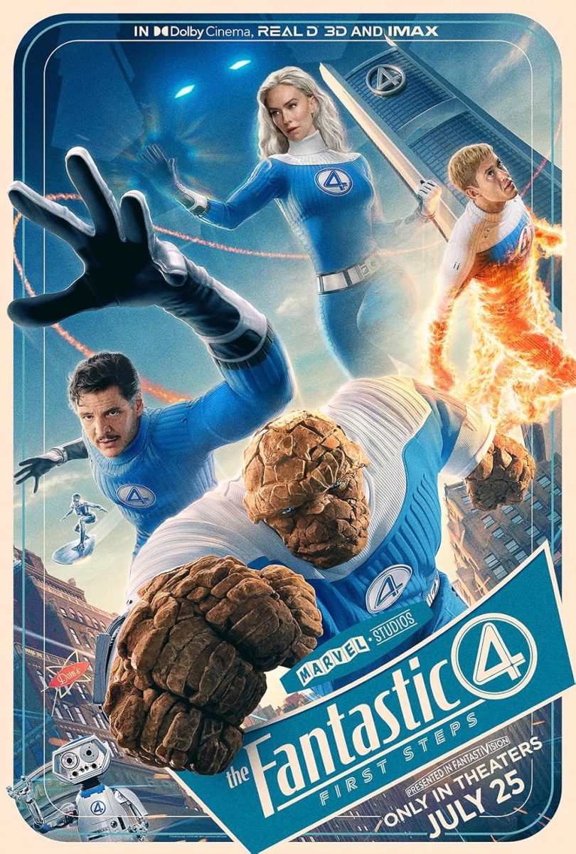 The movie poster for the recently released movie Fantastic Four: First Steps.
