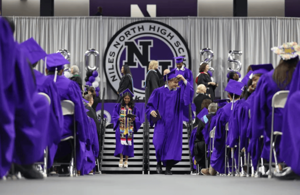 Graduates participate in the 2025 Niles North High School graduation at Welsh-Ryan Arena in Evanston on Sunday, May 25, 2025. (Talia Sprague / Pioneer Press)