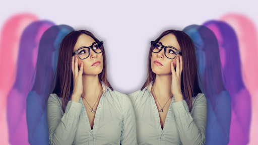 A graphic depicting an ignorant woman searching for answers.